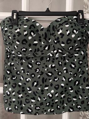 KONA SOL Olive Animal Print Twist Bandeau Tankini Sz XL